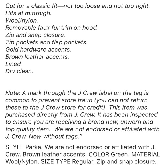 J Crew Chateau Parka in Emerald Green NEW - Picture 4 of 4